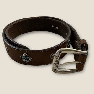 Brighton Brown Leather Belt Faux Turquoise Silver Accents & Buckle Size 30 Mediu